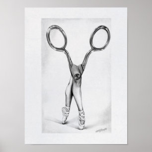 Ballet dance Scissors Ballerina Surreal drawing  Poster