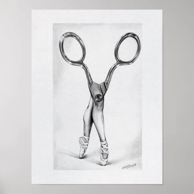 Ballet dance Scissors Ballerina Surreal drawing  Poster (Front)