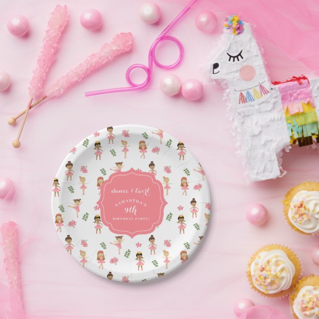 Ballet Dance & Twirl Pink Ballerina Birthday  Paper Plate (Party)
