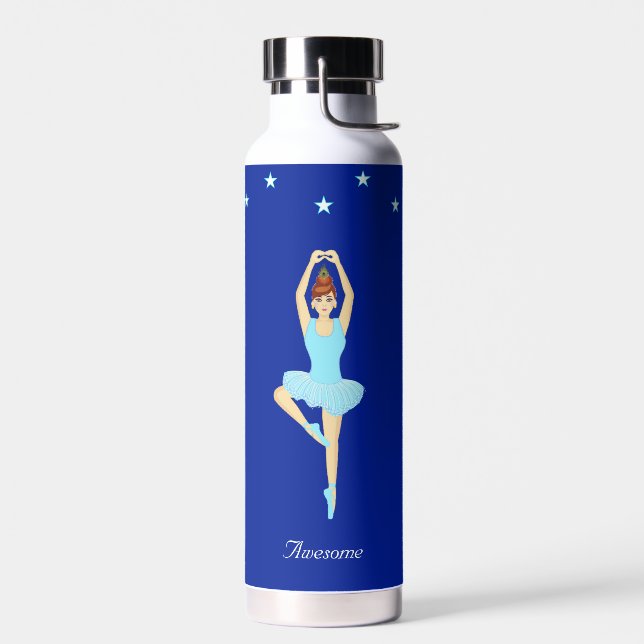 Ballet Dancer and Stars on Royal Blue Water Bottle (Left)