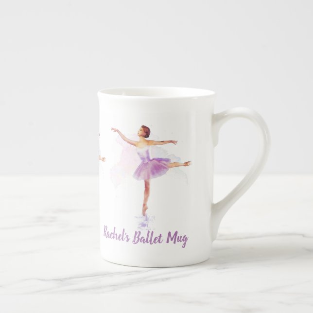 Ballet Dancer Arabesque - Add Your Name or Text to Bone China Mug (Right)
