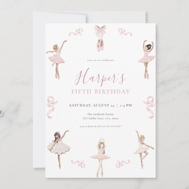 Ballet Dancer Ballerina Birthday Party Invitation (Front)