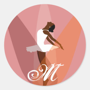 ballet dancer black ballerina monogram classic round sticker