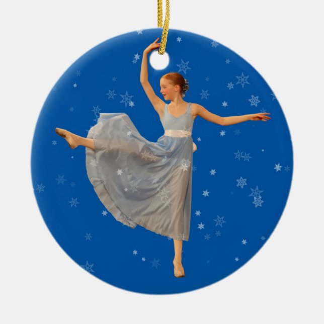 Ballet Dancer Christmas Ornament on Blue (Front)