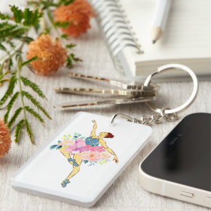 Ballet Dancer Dance Girl Ballerina Flower Floral Key Ring