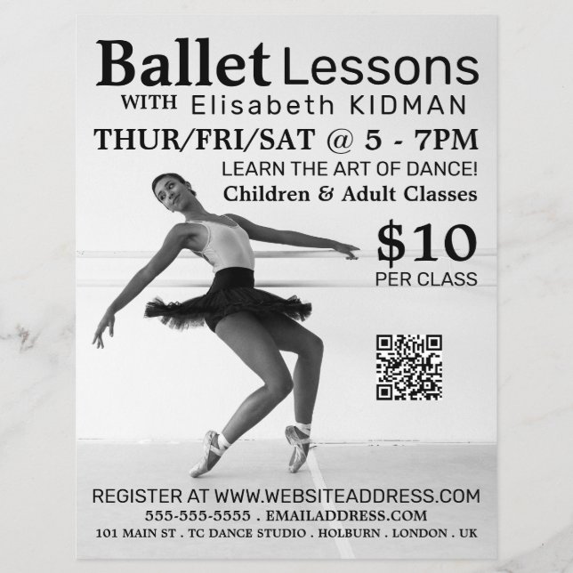 Ballet Dancer, Dance Lesson Advertising Flyer (Front)