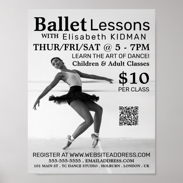 Ballet Dancer, Dance Lesson Advertising Poster (Front)