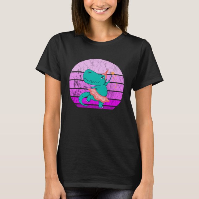 Ballet Dancer Dino Ballerina Rex Retro Sunset Dino T-Shirt (Front)