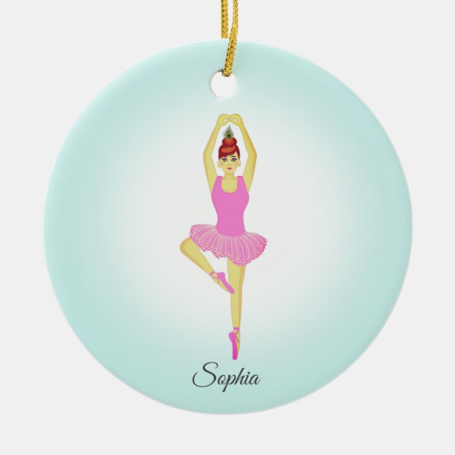 Ballet dancer dressed in light pink ceramic tree decoration (Front)