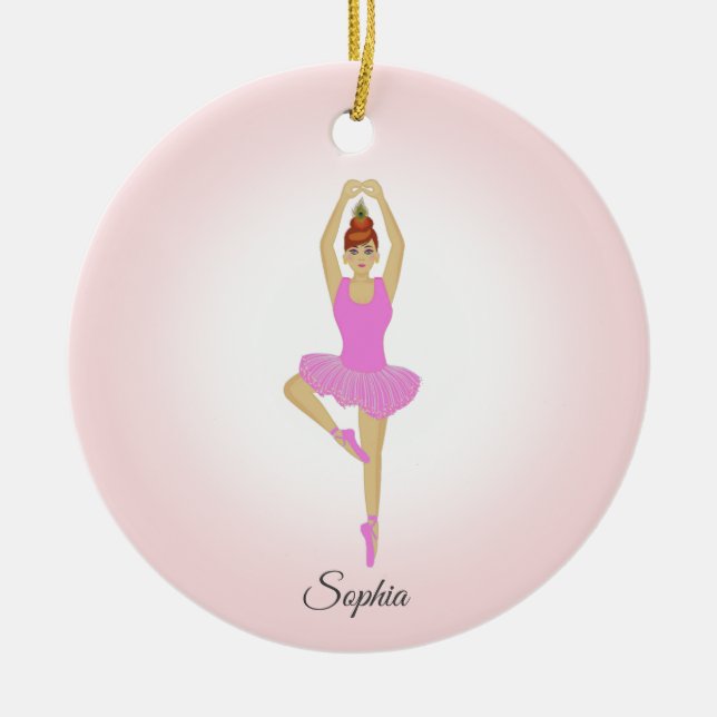 Ballet dancer dressed in light pink ceramic tree decoration (Front)