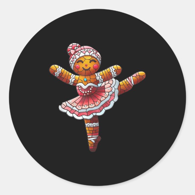 Ballet Dancer Gingerbread Christmas Dance Teacher  Classic Round Sticker (Front)