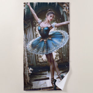 Ballet Dancer in a Blue Tutu Beach Towel