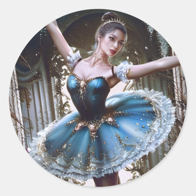Ballet Dancer in a Blue Tutu Classic Round Sticker (Front)