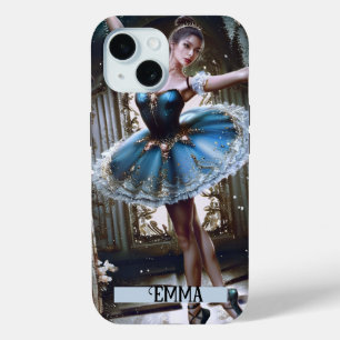 Ballet Dancer in a Blue Tutu Custom Name iPhone 15 Case