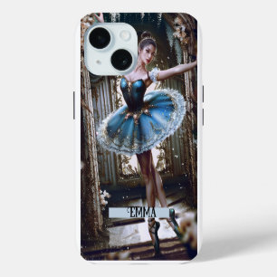 Ballet Dancer in a Blue Tutu Custom Name iPhone 15 Case