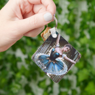 Ballet Dancer in a Blue Tutu Custom Name Key Ring