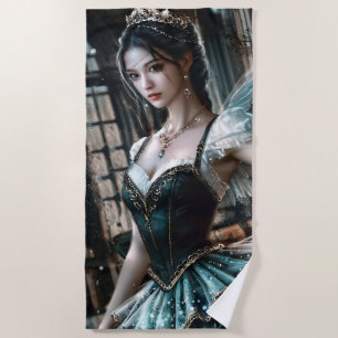 Ballet Dancer in a Green TuTu And Fairy Wings Beach Towel