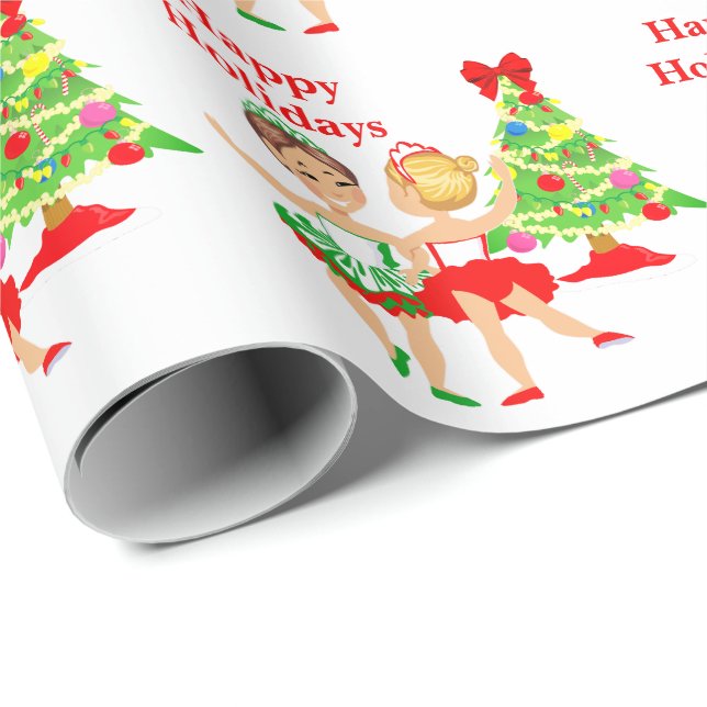 Ballet Dancer Little Girls Happy Holiday Christmas Wrapping Paper (Roll Corner)