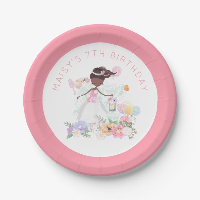 Ballet Dancer Name 7th Birthday Girl Party Paper Plate (Front)