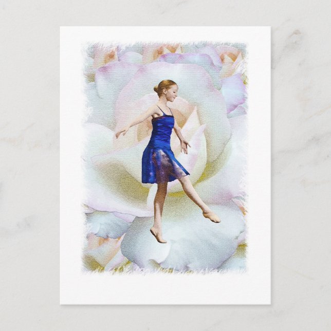 Ballet Dancer on White Rose Postcard (Front)