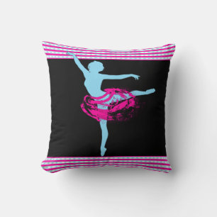 Ballet Dancer Pink and Turquoise On Black Cushion