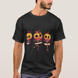 Ballet Dancer Pumpkin Skeleton Scary Halloween  T-Shirt