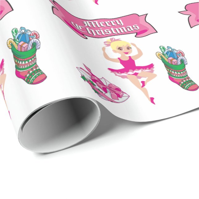 Ballet Dancer Stocking and Gift Merry Christmas Wrapping Paper (Roll Corner)