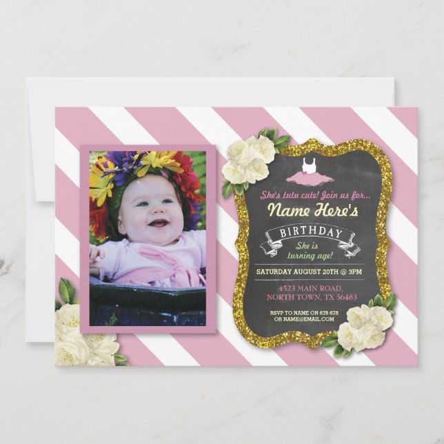 Ballet Dancer Tutu Cute Pink Party Birthday Invite (Front)