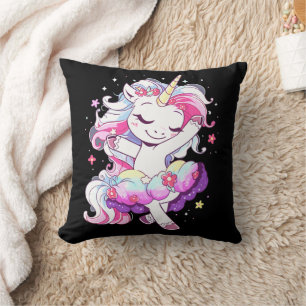 Ballet Dancer Unicorn Girls Rainbow Ballerin Colou Cushion