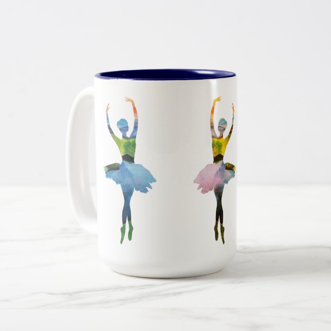 Ballet Dancers Ballerina Watercolor Art  Two-Tone Coffee Mug (Front Left)