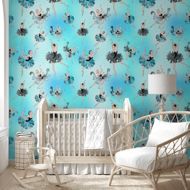 Ballet dancers on shades of blue wallpaper (Kids)