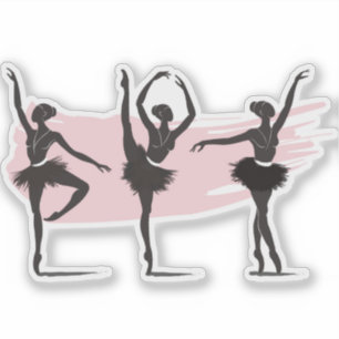 Ballet Dancers Silhouette on Pink Brush Stroke