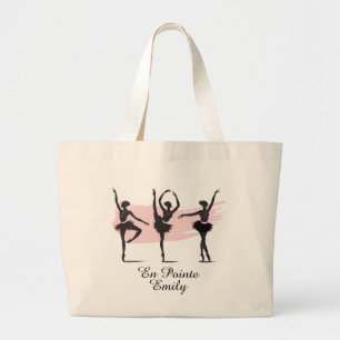 Ballet Dancers Silhouette on Pink Brush Stroke Large Tote Bag