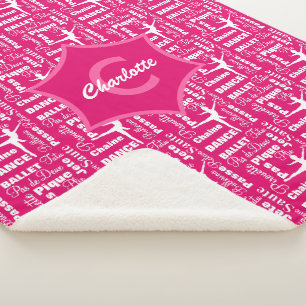 Ballet Dancing Cute Pink White Girly Monogrammed Sherpa Blanket