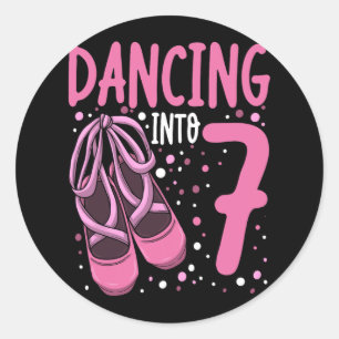 Ballet Dancing Into 7 Birthday Ballerina Girls Kid Classic Round Sticker