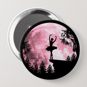 Ballet Dancing Pink Full-Moon Ballerina Women Girl 10 Cm Round Badge