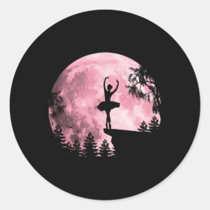 Ballet Dancing Pink Full-moon Ballerina Women Girl Classic Round Sticker