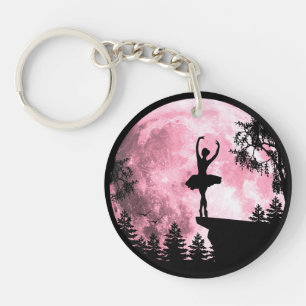 Ballet Dancing Pink Full-Moon Ballerina Women Girl Key Ring