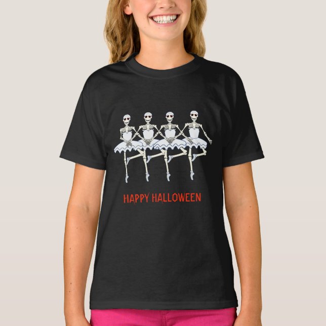 Ballet Dancing Skeletons Halloween Party T-Shirt (Front)