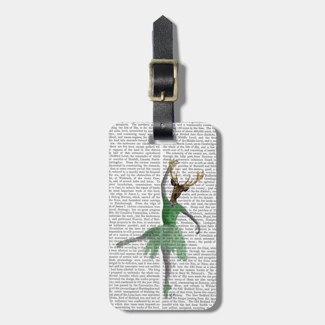 Ballet Deer in Green Luggage Tag (Front Vertical)