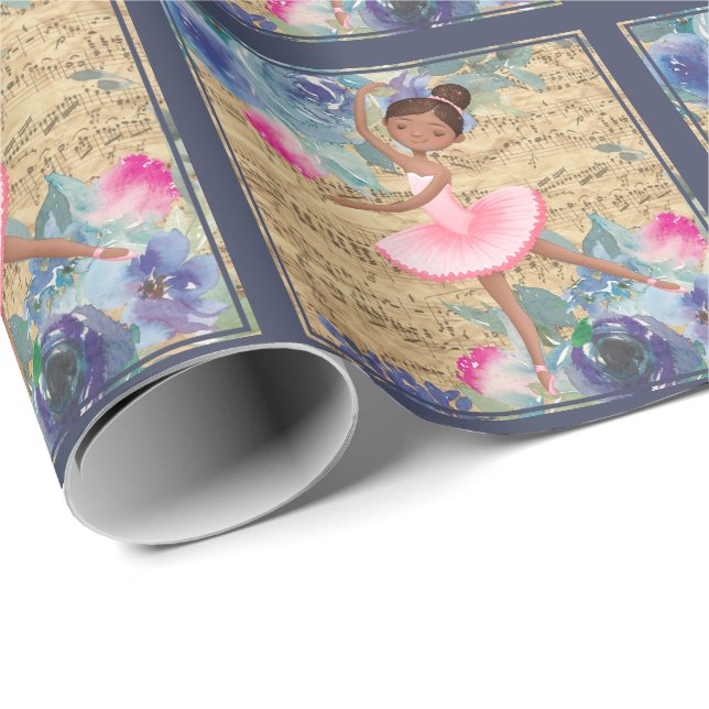 Ballet Floral Sheet Music Ballerina Pink Tutu Wrapping Paper (Roll Corner)