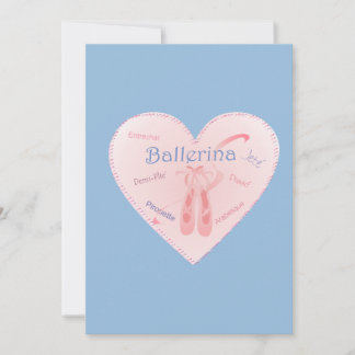  Ballet Heart with pointe shoes and terms Invitation