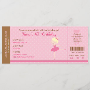 Ballet Invitation Ballerina Ticket Invites Blonde