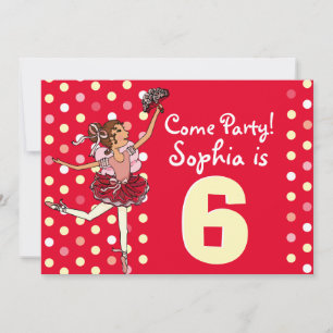 Ballet kids party red yellow invitation