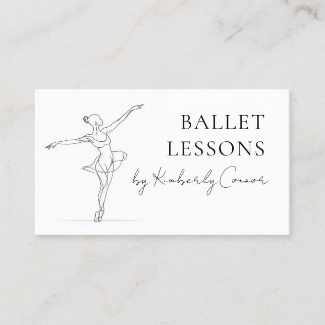 Ballet Lessons One Line Stroke Ballerina Drawing Business Card (Front)