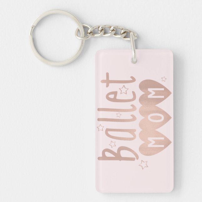 Ballet Mum Pink Rose Gold Stars & Hearts Key Ring (Front)