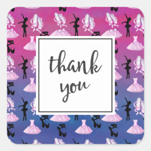 Ballet Pattern on Pink and Blue Gradient Thank You Square Sticker