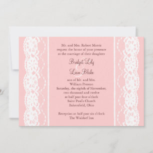 Ballet Pink and Vintage Lace Wedding Invitation