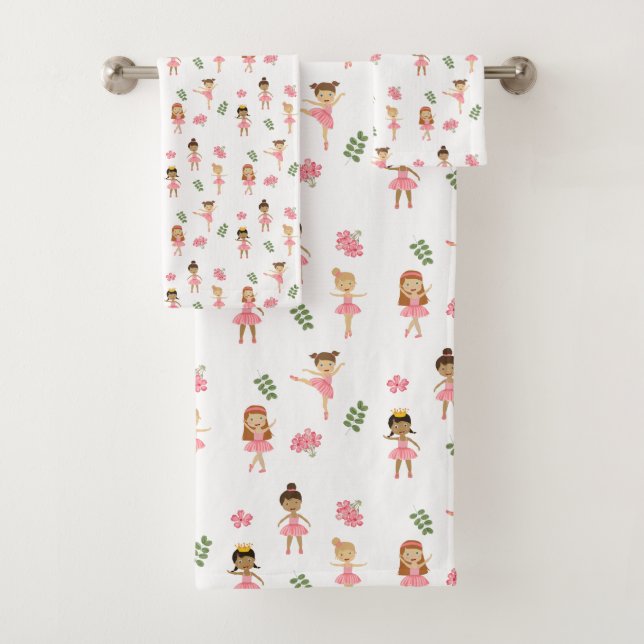 Ballet Pink Ballerinas Dancing Pattern Girl Bath Towel Set (Insitu)