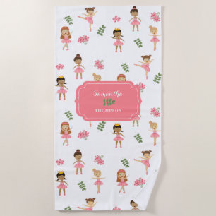Ballet Pink Ballerinas Dancing Pattern Girl Beach Towel